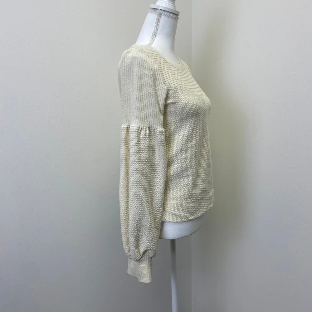 Anthropologie Bayleigh Cream Textured Balloon Sleeve Top XS Boho